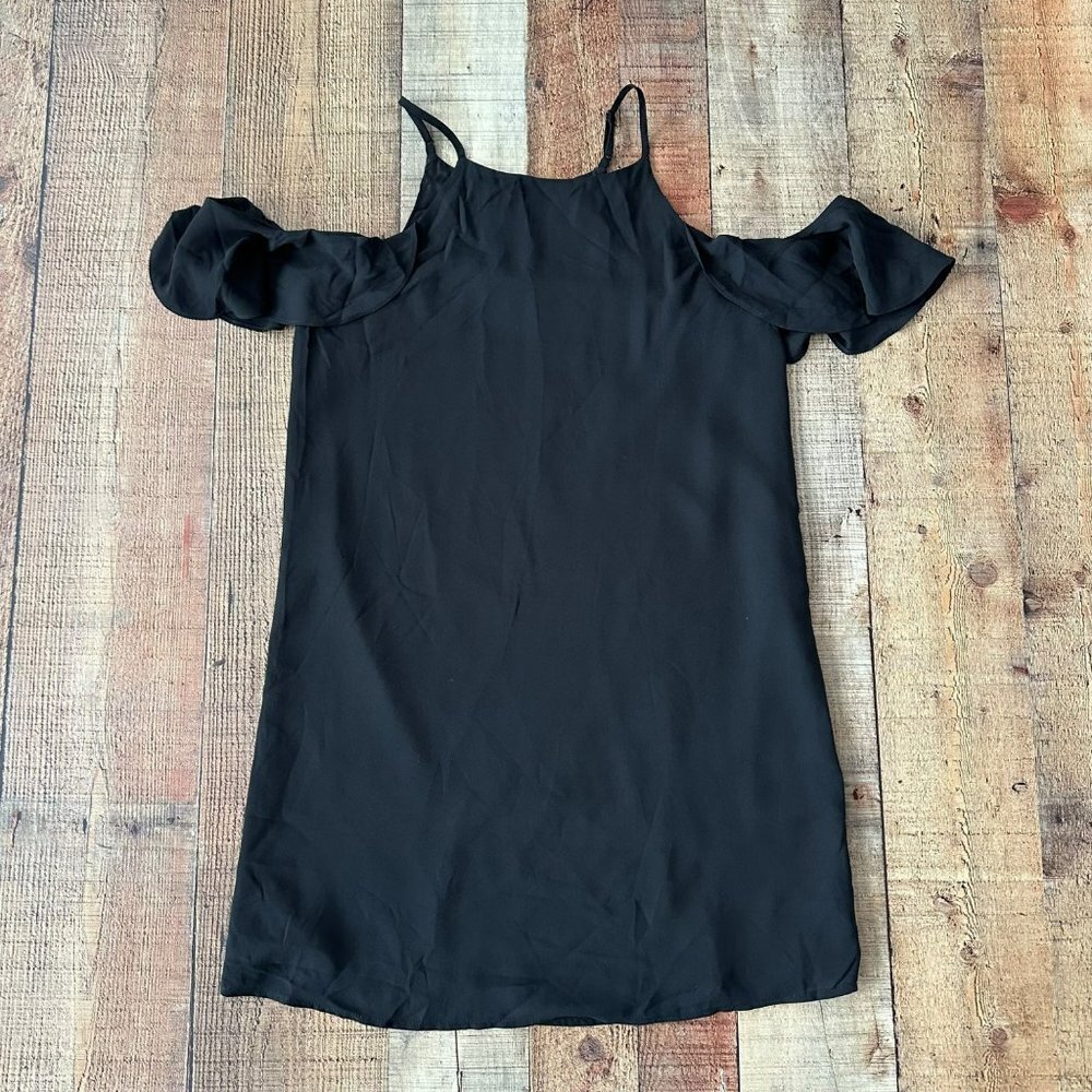 KLD Signature cold shoulder chiffon mini dress in black -S
